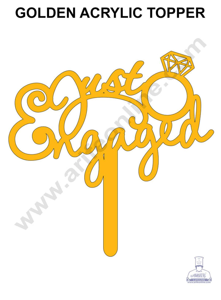 CAKE DECOR™ Golden Acrylic Cake Topper - Just Engaged with Ring ( SBMT-JE-002 )