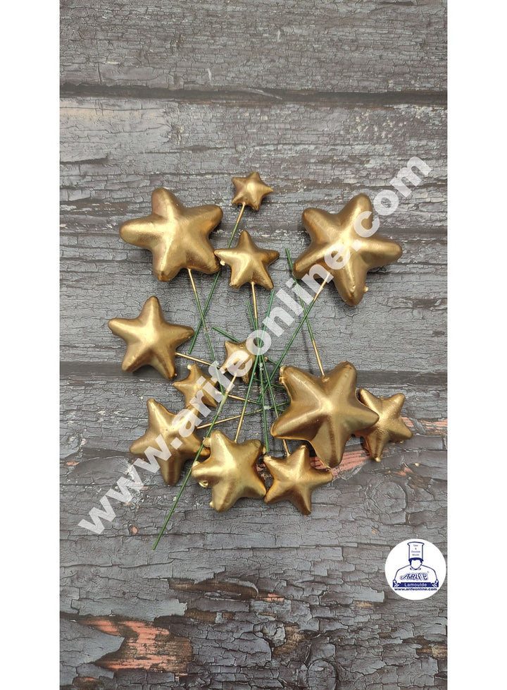 CAKE DECOR™ Golden Faux Star Topper For Cake and Cupcake Decoration - ( 12 pcs Pack)
