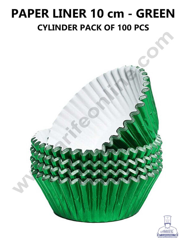 CAKE DECOR™ Green Paper Liner For Cupcake and Muffins - Cylinder Pack 100 Pcs - 10 cm