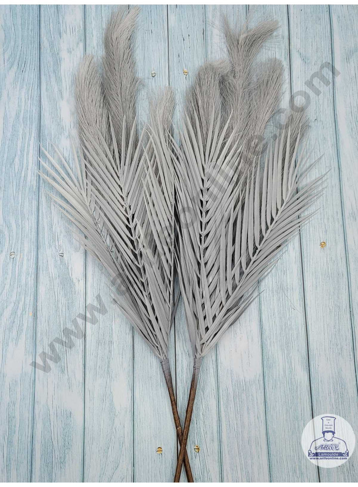 CAKE DECOR™ Grey Color Artificial Pampas Grass With Reeds For Cake Decoration Bouquet Wedding Party Centerpieces Decorative – Grey (1 Stick)