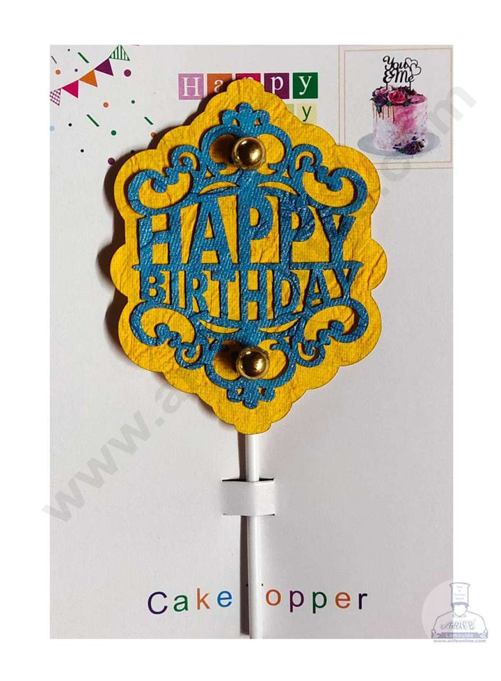 CAKE DECOR™ Happy Birthday Frame Designs Kraft Paper Topper with Lollipop Stick Toppers For Cake And Cupcakes SBMT-KT-007