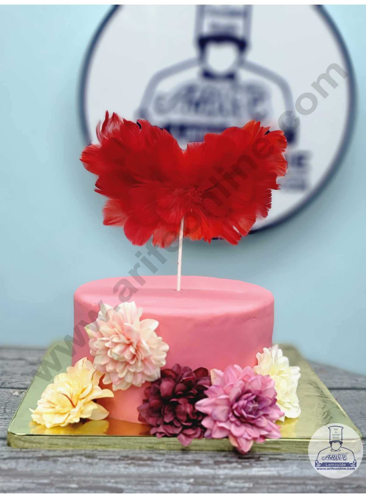 CAKE DECOR™ Heart Feather Topper For Cake Decorations Red ( 1 pc Pac