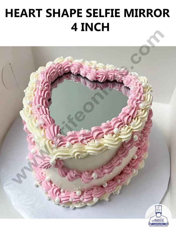 CAKE DECOR™ Heart Shape Selfie Mirror for Cake - 4 Inch ( 1 piece )