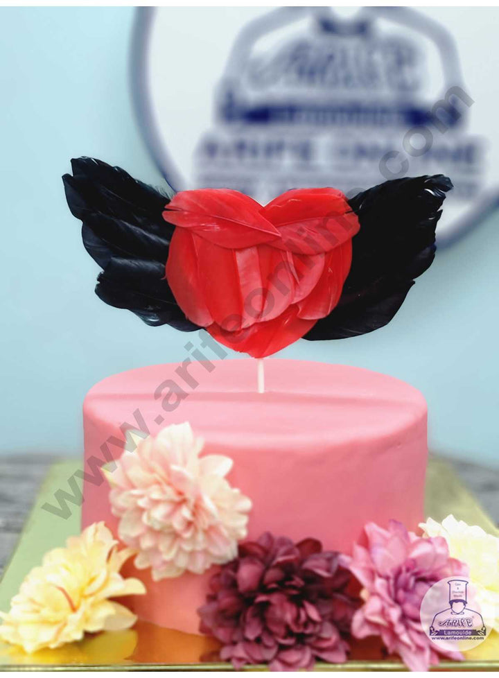CAKE DECOR™ Heart Wing Feather Topper For Cake Decorations - Black ( 1 pc Pack )