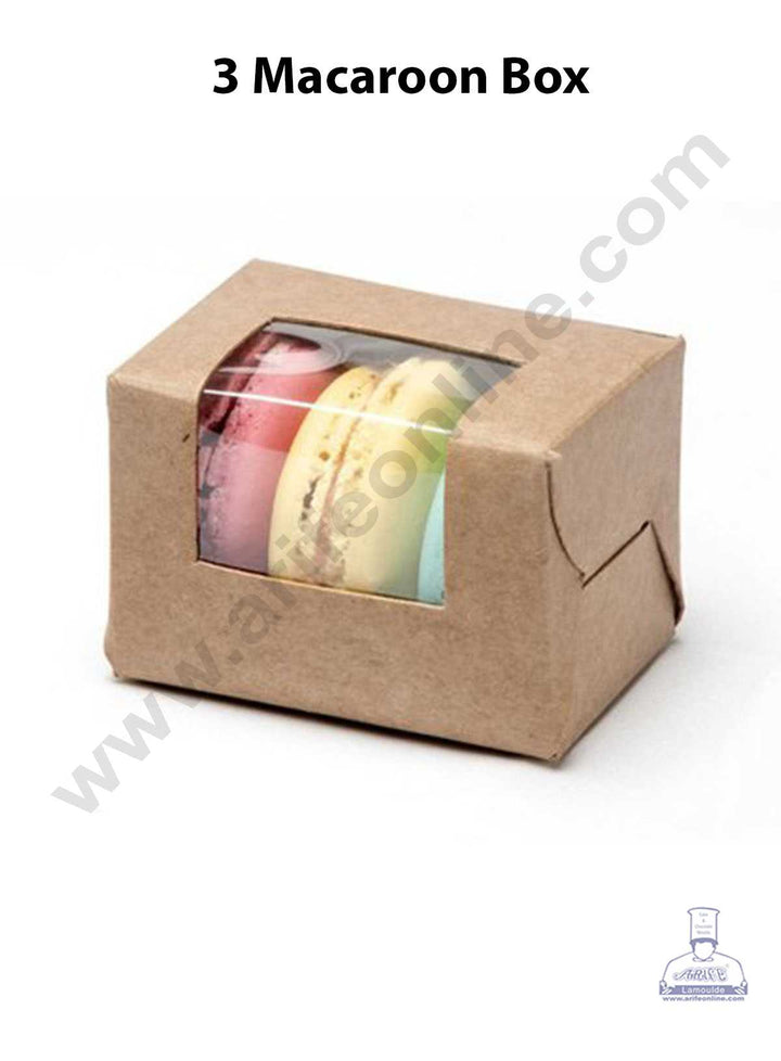 CAKE DECOR™ Kraft Brown 3 Macaroon Boxes with Clear Window, Macaroon Carriers , Kraft Brown (10 Pc Pack)
