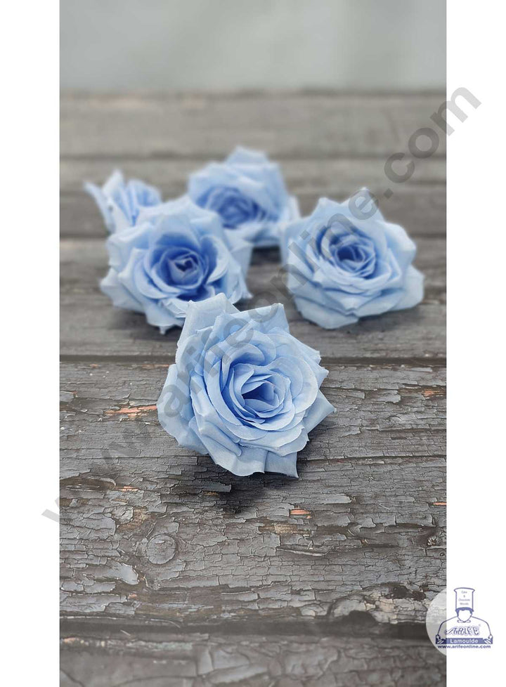 CAKE DECOR™ Large Rose Artificial Flower For Cake Decoration – Blue ( 5 pc pack )