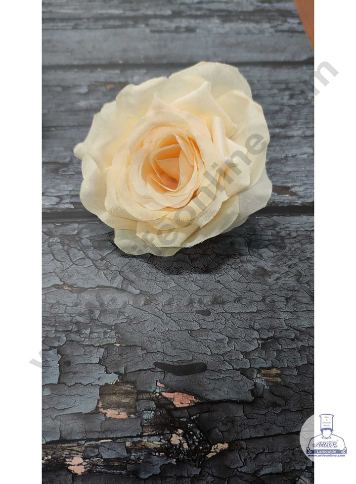 CAKE DECOR™ Large Rose Artificial Flower For Cake Decoration – Light Yellow ( 5 pc pack )