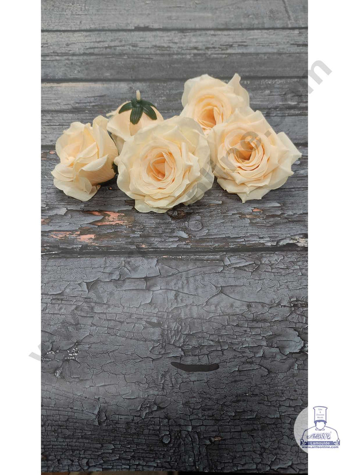 CAKE DECOR™ Large Rose Artificial Flower For Cake Decoration – Light Yellow ( 5 pc pack )