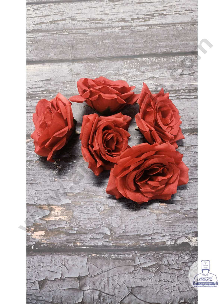 CAKE DECOR™ Large Rose Artificial Flower For Cake Decoration – Red ( 5 pc pack )