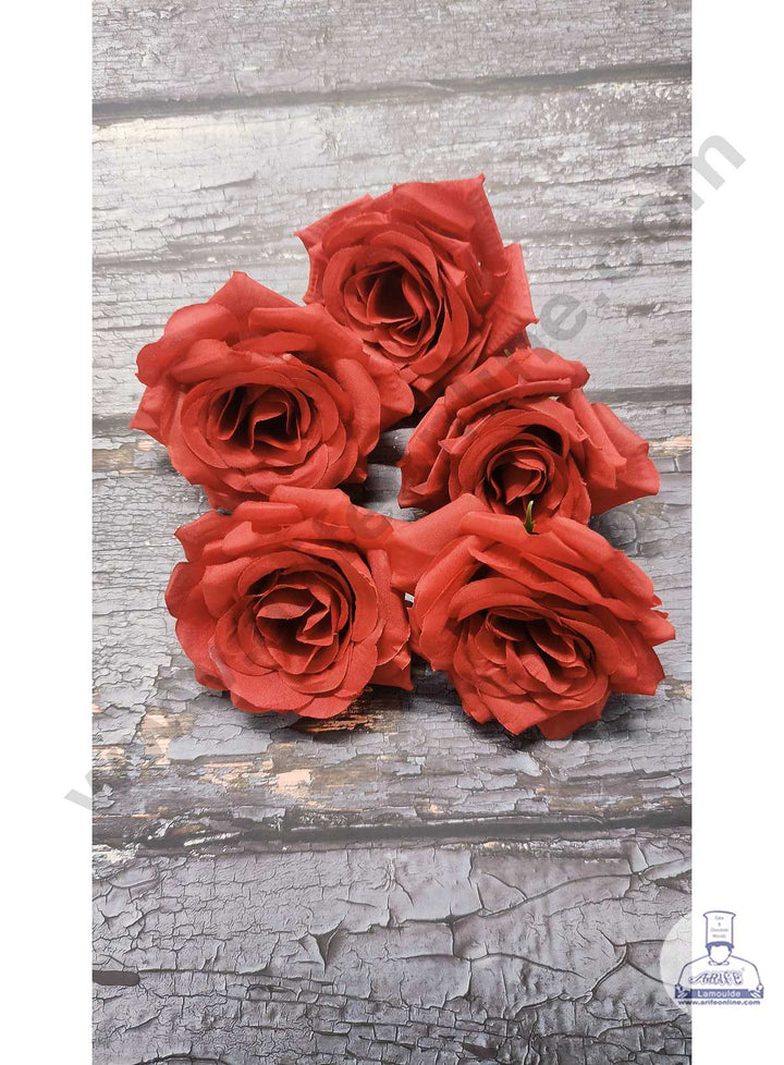 CAKE DECOR™ Large Rose Artificial Flower For Cake Decoration – Red ( 5 pc pack )