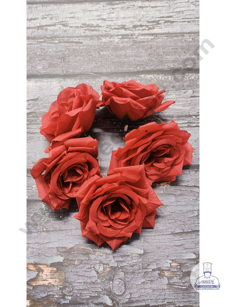 CAKE DECOR™ Large Rose Artificial Flower For Cake Decoration – Red ( 5 pc pack )