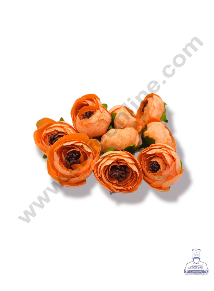 CAKE DECOR™ Medium Peony Artificial Flower For Cake Decoration – Orange ( 10 pc pack )