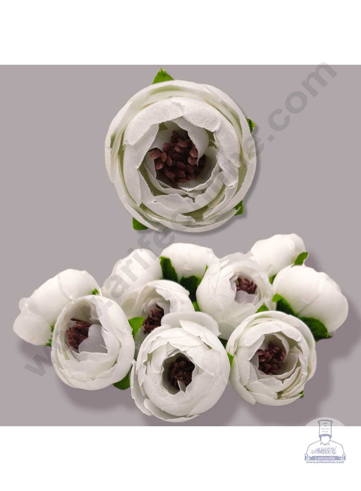 CAKE DECOR™ Medium Peony Artificial Flower For Cake Decoration – White ( 10 pc pack )