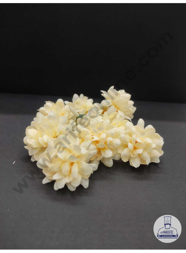 CAKE DECOR™ Mini Dahlia Artificial Flower For Cake Decoration – Light Yellow ( 10 pc pack )