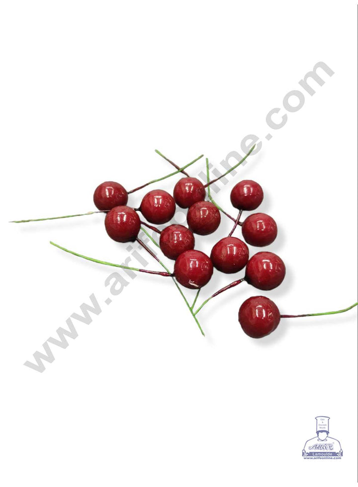 CAKE DECOR™ Mini Red Cherry Faux Balls Topper For Cake and Cupcake Decoration - ( 10 pcs Pack )