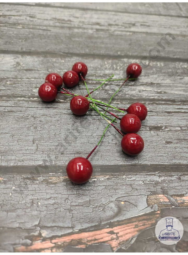 CAKE DECOR™ Mini Red Cherry Faux Balls Topper For Cake and Cupcake Decoration - ( 10 pcs Pack )