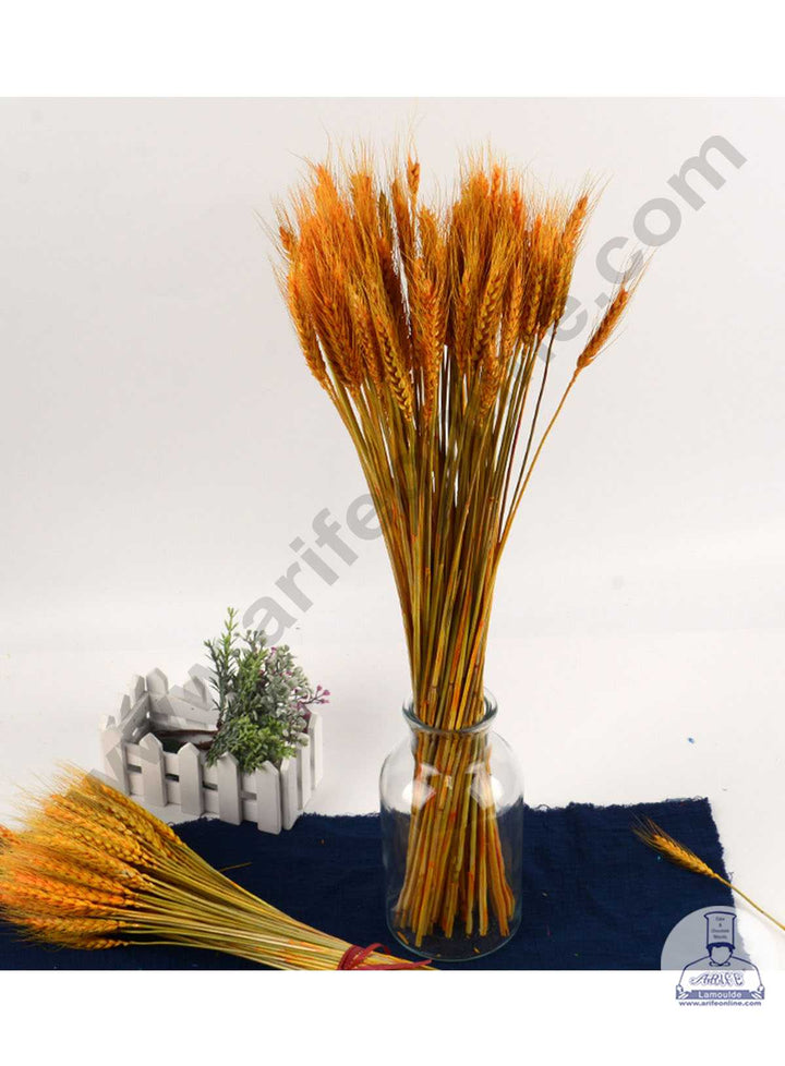 CAKE DECOR™ Natural Orange Color Dried Wheat Grass Wheat Stalks For Cake Decoration Bouquet Wedding Party Centerpieces Decorative - Orange (10 pcs pack)