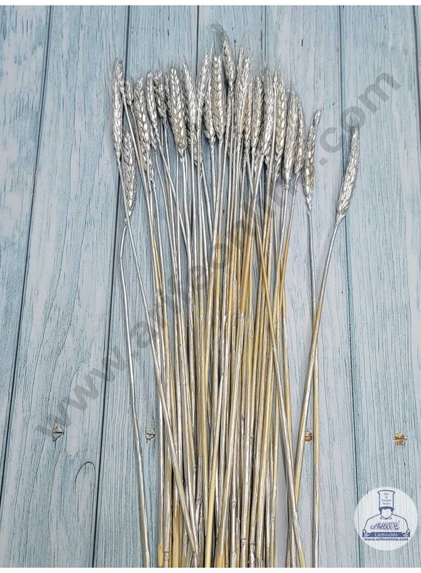 CAKE DECOR™ Natural Silver Color Dried Wheat Grass Wheat Stalks For Cake Decoration Bouquet Wedding Party Centerpieces Decorative - Silver (10 pcs pack)