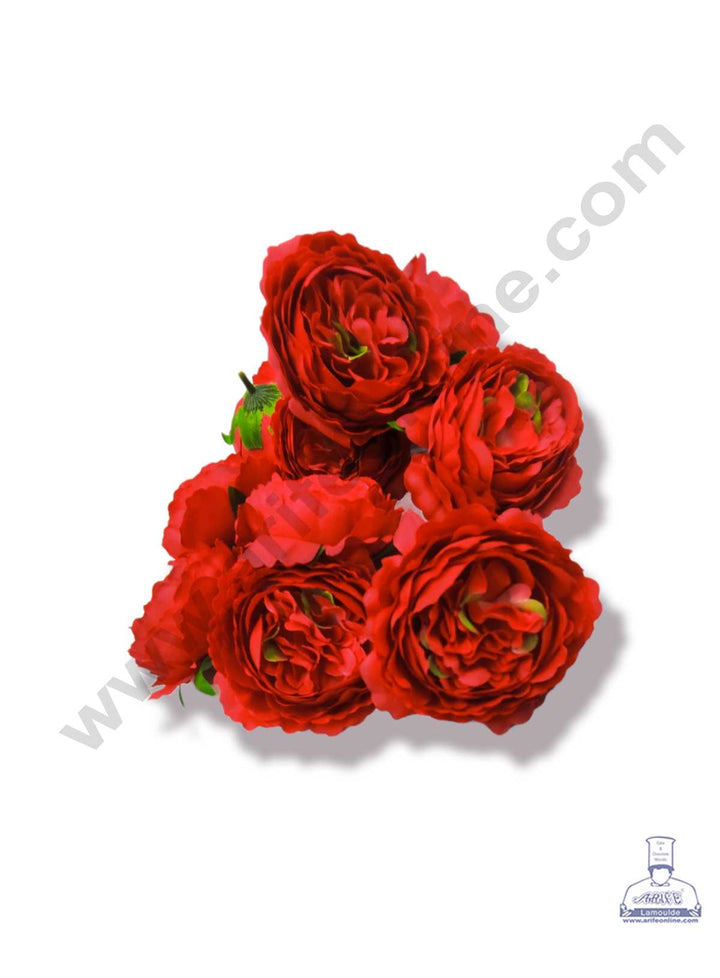 CAKE DECOR™ New Large Peony Artificial Flower For Cake Decoration – Red ( 10 pc pack )