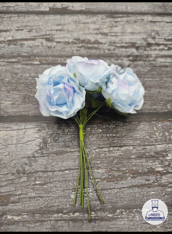 CAKE DECOR™ New Small Rose Artificial Flower For Cake Decoration – Blue ( 1 Bunch )