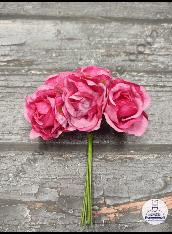 CAKE DECOR™ New Small Rose Artificial Flower For Cake Decoration – Pink ( 1 Bunch )