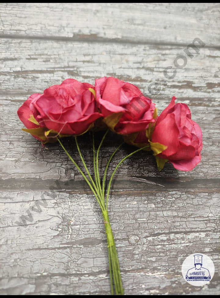 CAKE DECOR™ New Small Rose Artificial Flower For Cake Decoration – Red ( 1 Bunch )