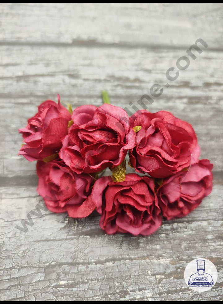CAKE DECOR™ New Small Rose Artificial Flower For Cake Decoration – Red ( 1 Bunch )