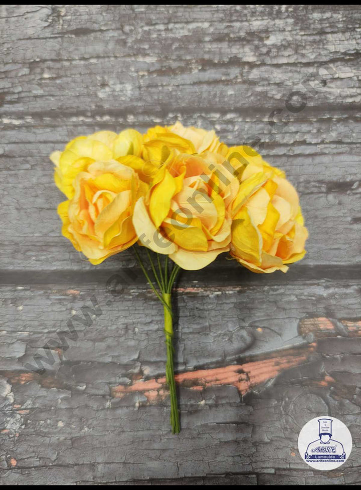 CAKE DECOR™ New Small Rose Artificial Flower For Cake Decoration – Yellow ( 1 Bunch )
