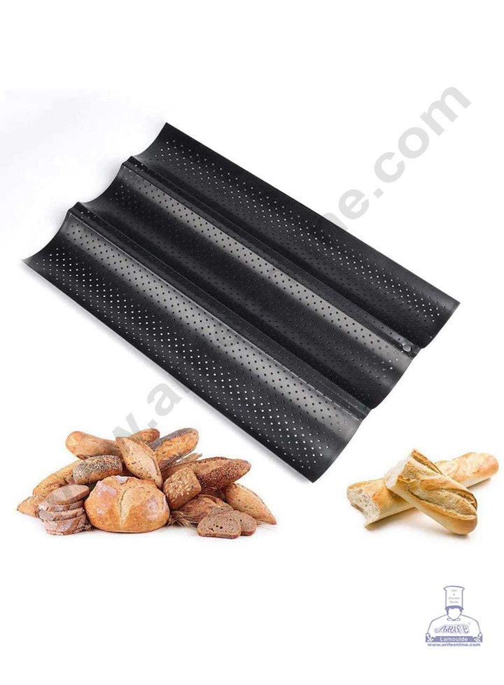 CAKE DECOR™ Nonstick Baguette Tray 38 cm x 25 cm for French Bread Baking 3 Wave Loaves Loaf Bake Mold (SBNS-138)