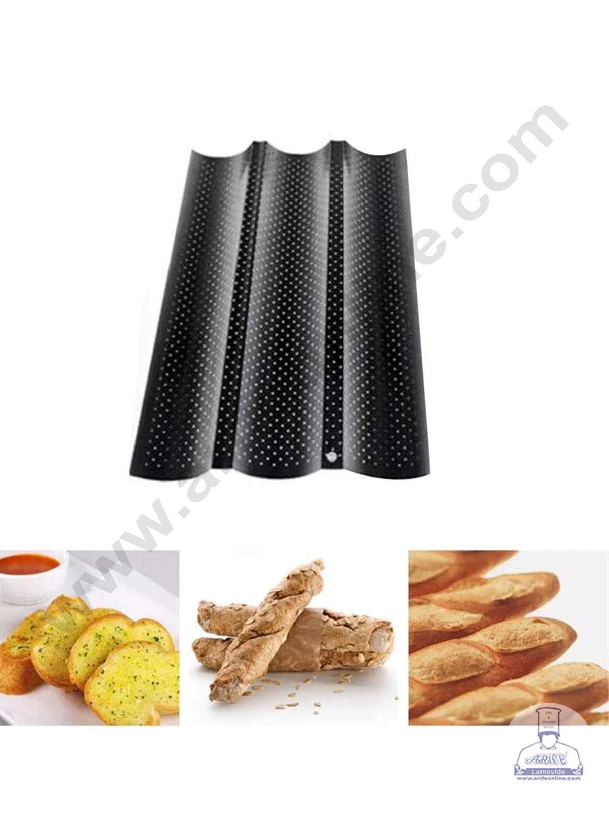 CAKE DECOR Nonstick Baguette Tray 38 cm x 25 cm for French Bread Baking 3 Wave Loaves Loaf Bake Mold SBNS 138