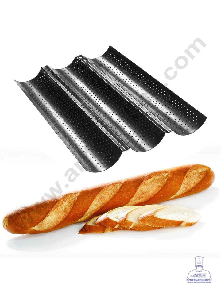 CAKE DECOR™ Nonstick Baguette Tray 38 cm x 25 cm for French Bread Baking 3 Wave Loaves Loaf Bake Mold (SBNS-138)