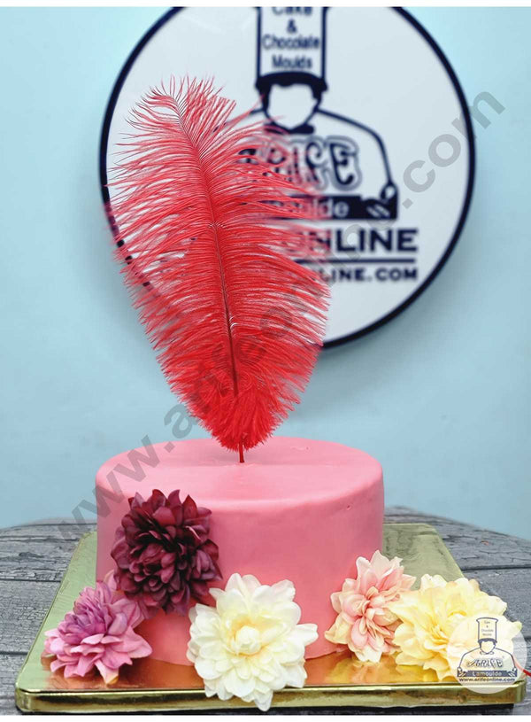 CAKE DECOR™ Ostrich Feather Topper For Cake Decorations - Red ( 1 pc Pack )