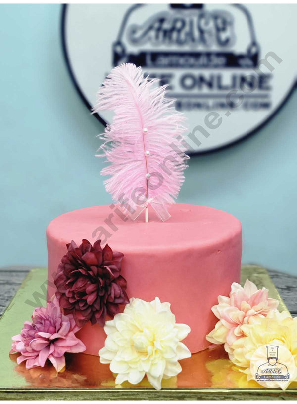 CAKE DECOR™ Ostrich Feather With Pearls Topper For Cake Decorations - Pink ( 1 pc Pack )