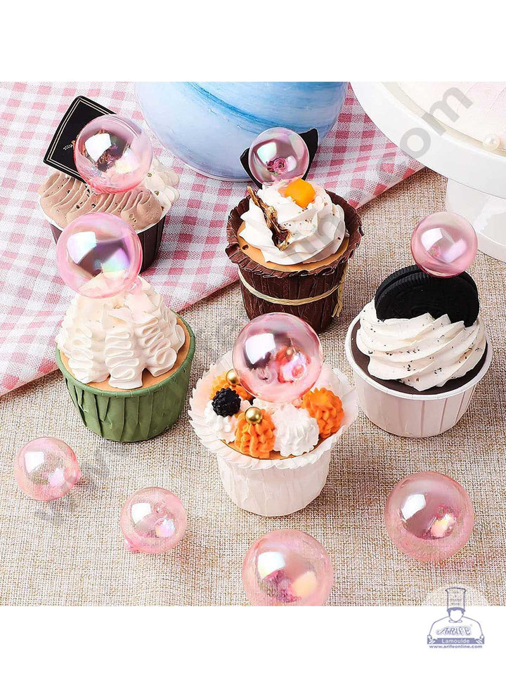 CAKE DECOR™ Pink Crystal Bubble Balls Topper For Cake and Cupcake Decoration - Pink ( 12 pcs Pack )