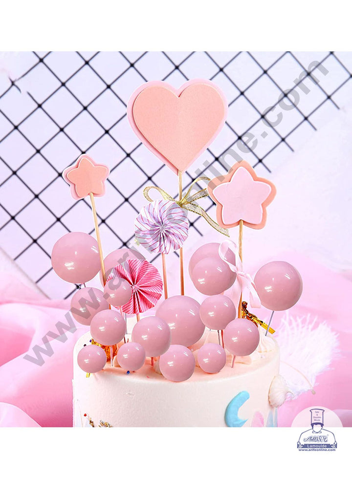 CAKE DECOR™ Pink Faux Ball Topper For Cake and Cupcake Decoration - ( 12 pcs Pack )