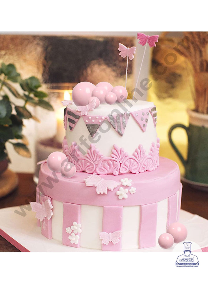 CAKE DECOR™ Pink Faux Ball Topper For Cake and Cupcake Decoration - ( 12 pcs Pack )