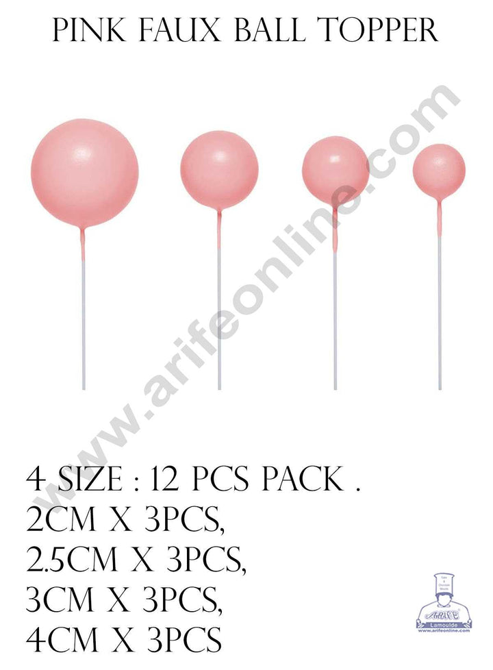 CAKE DECOR™ Pink Faux Ball Topper For Cake and Cupcake Decoration - ( 12 pcs Pack )
