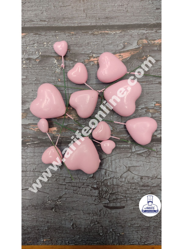 CAKE DECOR™ Pink Faux Heart Topper For Cake and Cupcake Decoration - ( 12 pcs Pack )