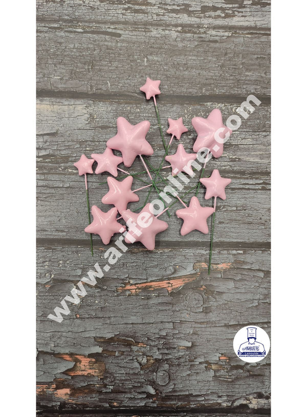 CAKE DECOR™ Pink Faux Star Topper For Cake and Cupcake Decoration - ( 12 pcs Pack )