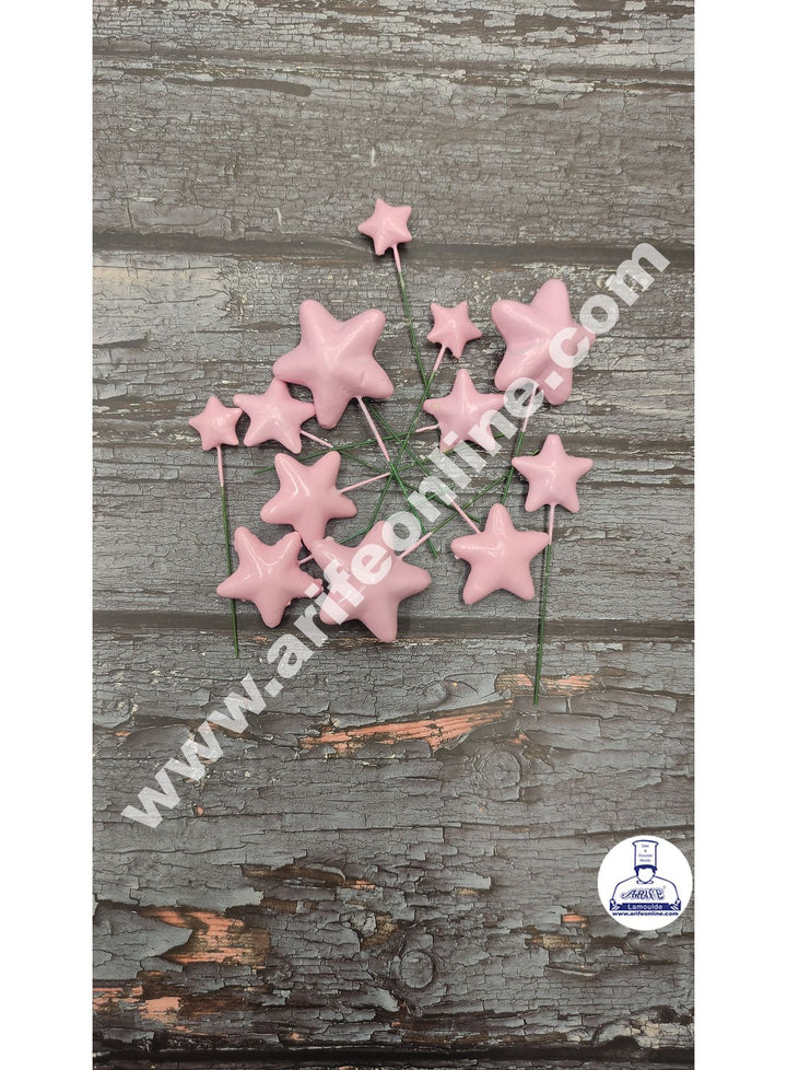 CAKE DECOR™ Pink Faux Star Topper For Cake and Cupcake Decoration - ( 12 pcs Pack )
