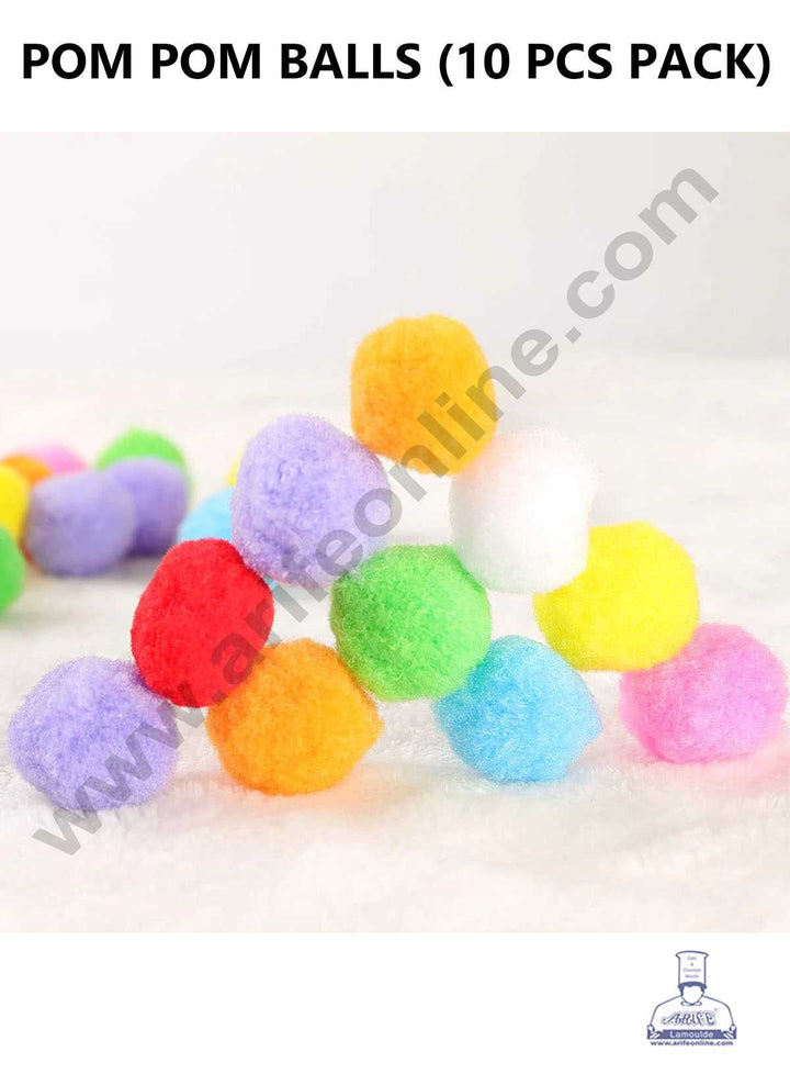 CAKE DECOR™ Pom Pom Balls For Cake Decoration – Assorted Colors ( 10 pc pack )
