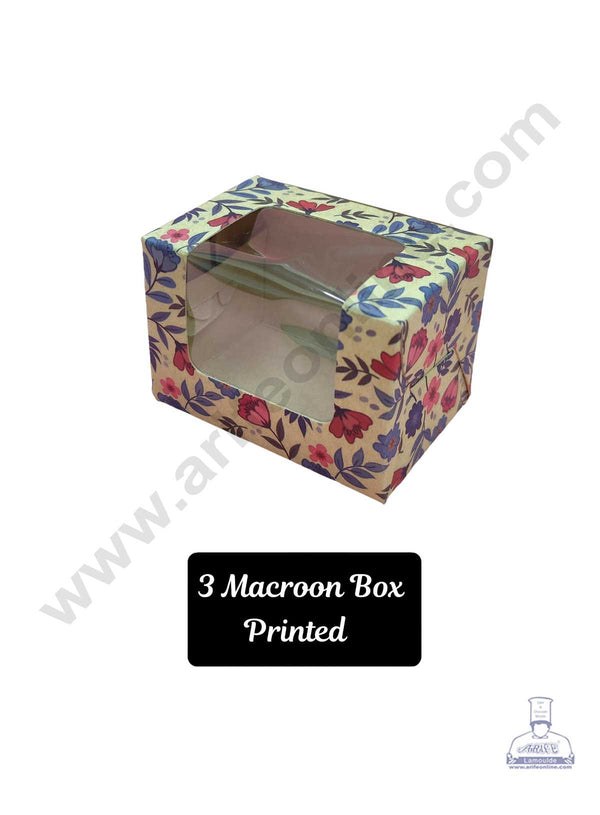 CAKE DECOR™ Printed 3 Macaroon Boxes with Clear Window, Macaroon Carriers , Printed (10 Pc Pack)