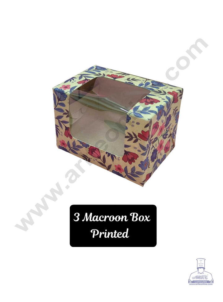 CAKE DECOR™ Printed 3 Macaroon Boxes with Clear Window, Macaroon Carriers , Printed (10 Pc Pack)