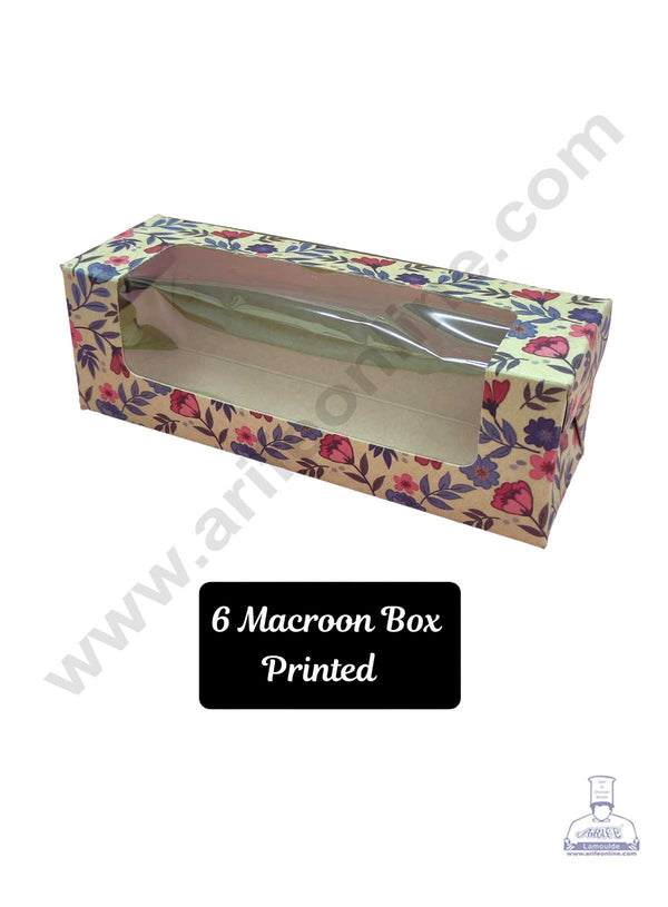 CAKE DECOR™ Printed 6 Macaroon Boxes with Clear Window, Macaroon Carriers , Printed (10 Pc Pack)