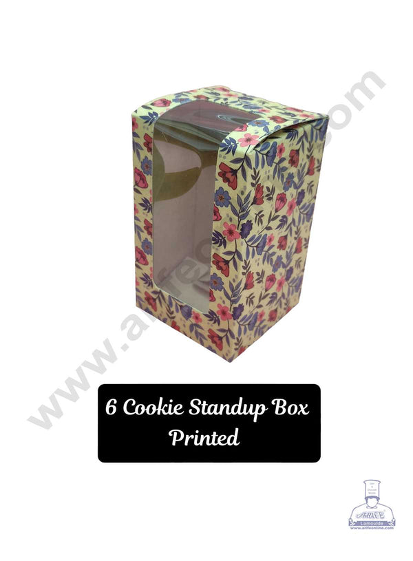 CAKE DECOR™ Printed Standup 6 Cookie Boxes with Clear Window, Cupcake Carriers , Printed 3x5x3 Inch
