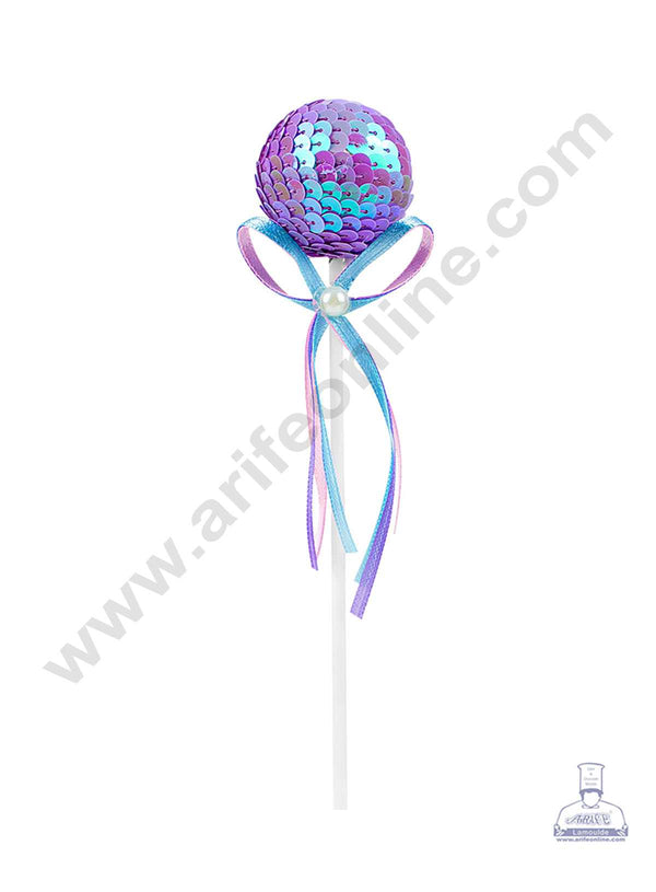 CAKE DECOR™ Purple Bling Bling Sequence Lollipop Ball Toppers For Cake and Cupcake Decoration
