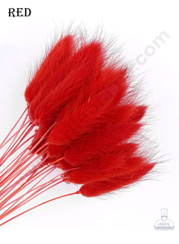 CAKE DECOR™ Red Color Natural Bunny Tail For Cake Decoration Bouquet Wedding Party Centerpieces Decorative – Red (5 pcs pack)