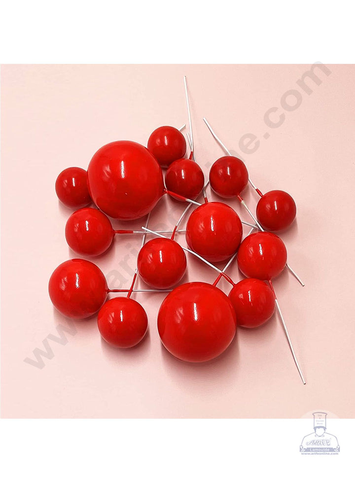 CAKE DECOR™ Red Faux Balls Topper For Cake and Cupcake Decoration - 20 pcs Pack (SB-RedBall-20)