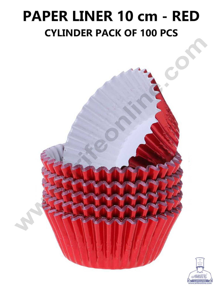 CAKE DECOR™ Red Paper Liner For Cupcake and Muffins - Cylinder Pack 100 Pcs - 10 cm