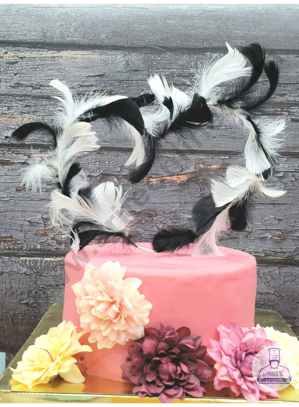 CAKE DECOR™ Rod Feather Topper For Cake Decorations - Black White ( 1 pc Pack )